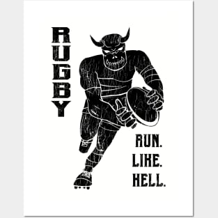 Rugby Run like Hell - Distressed Posters and Art